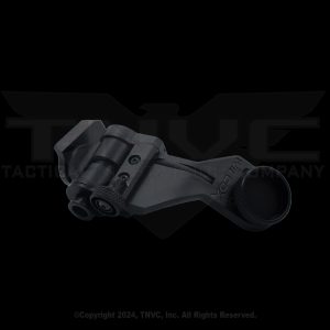 Wilcox PVS-14 Arm, black flip mount, angled.