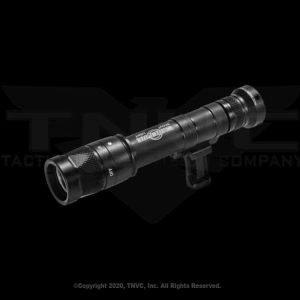 Black Surefire M640V flashlight mounted on rail.