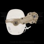 Tan AMP rail arms on clear face shield.