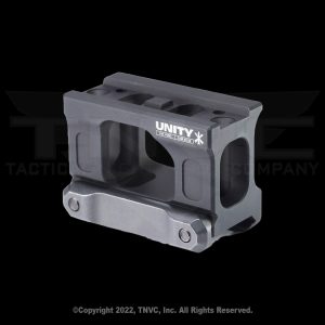 Black metal optic mount with window cutouts.