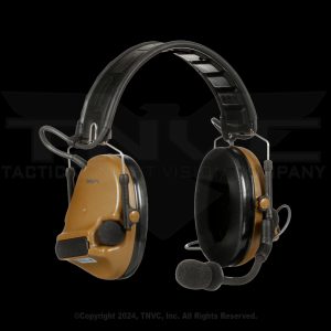 ComTac V headset, brown-black, thick band, padded cups.