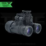 Black Gen 3 night vision goggles, purple lenses.