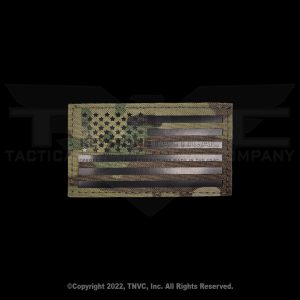 Camo flag patch, night visible, says “MADE IN USA.”.